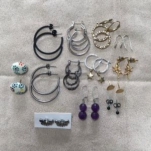 Lot of gold & silver tone, pierced earrings